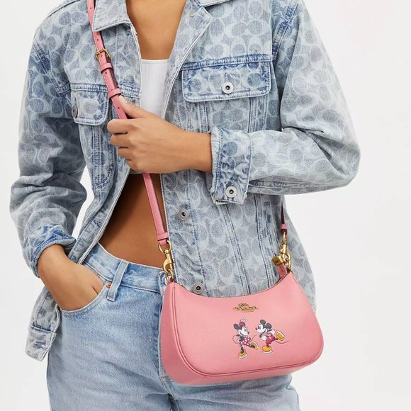 NWT COACH CM858 Disney X Coach Teri Shoulder Bag w Ice Skate Motif Blush Multi - Picture 2 of 7